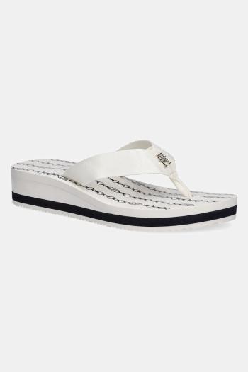 Šľapky Tommy Hilfiger IM TH CHAINPRINT MIDWEDGE SANDAL dámske, biela farba, na kline, FW0FW08527