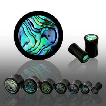 Sedlový plug z čierneho organického materiálu, kruh z mušle Abalone - Hrúbka: 22 mm