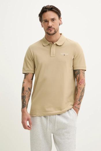 Bavlnené polo tričko Tommy Jeans pánske, béžová farba, jednofarebné, DM0DM20914