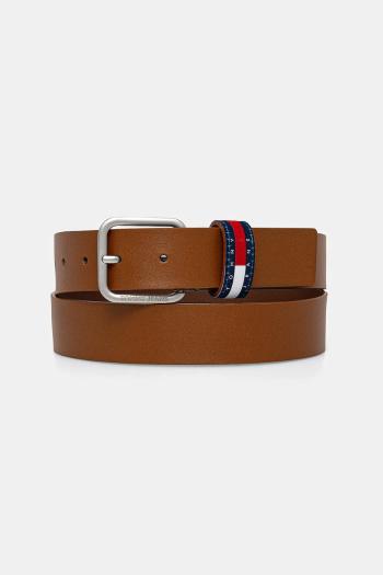 Kožený opasok Tommy Jeans pánsky, hnedá farba, AM0AM12337