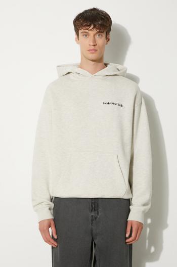 Bavlnená mikina Awake NY Serif Hoodie pánska, šedá farba, s kapucňou, melanžová, SP24-HD003