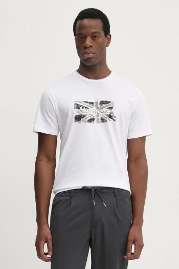 Bavlnené tričko Pepe Jeans FLAG BW pánske, biela farba, s potlačou, PM509720