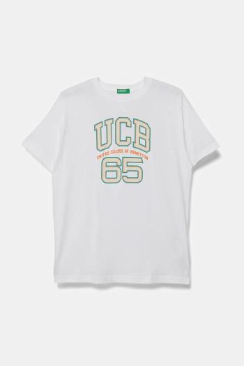 Detské bavlnené tričko United Colors of Benetton biela farba, s potlačou, 3I1XC10OO