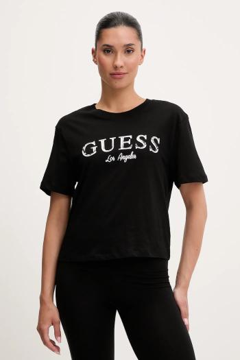 Bavlnené tričko Guess CLEMATIS dámske, čierna farba, V5GI09 K9RM1