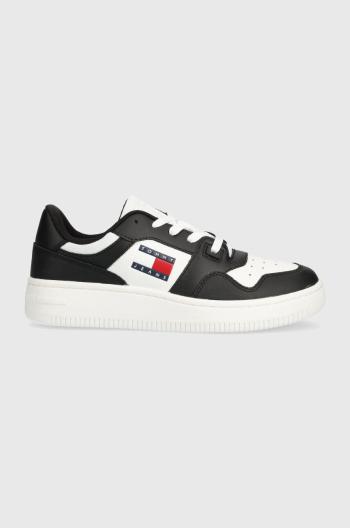 Kožené tenisky Tommy Jeans TJW RETRO BASKET ESS čierna farba, EN0EN02505