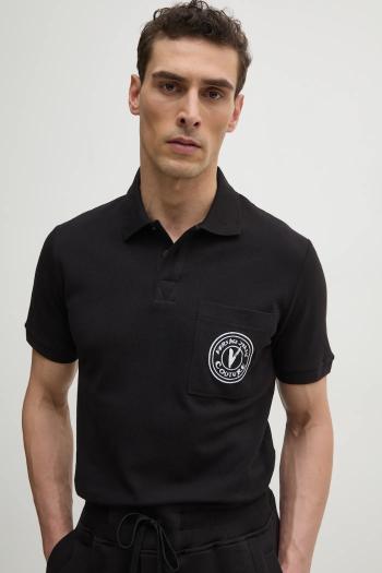 Bavlnené polo tričko Versace Jeans Couture pánske, čierna farba, s nášivkou, 78GAGT01 CJ01T