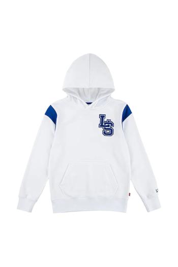Detská mikina Levi's PREP SPORT HOODIE biela farba, s kapucňou, s potlačou, 8EM362