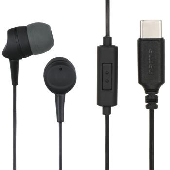 HAMA 184192 USB-C SLUCHADLA S MIKROFONOM SEA II, STUPLE, CIERNE