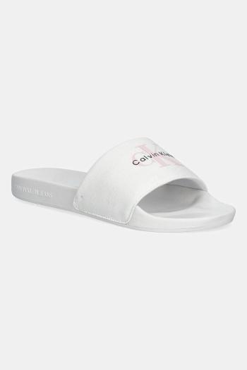 Šľapky Calvin Klein Jeans SLIDE MONOGRAM WN LOGO CK béžová farba, YW0YW01967
