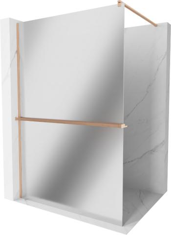 MEXEN/S - Kioto+ Sprchová zástena WALK-IN s poličkou a držiakom uterákov 90 x 200 cm, zrkadlová, meď kartáčovaná 800-090-121-65-50