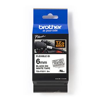 Brother originál páska do tlačiarne štítkov, Brother, TZE-FX211, černý tlač/biely podklad, laminovaná, 8m, 6mm, flexibilná