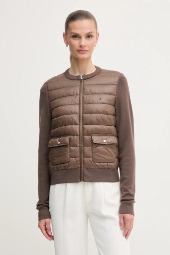 Bunda s prímesou vlny Tommy Hilfiger hnedá farba, prechodná, WW0WW46741