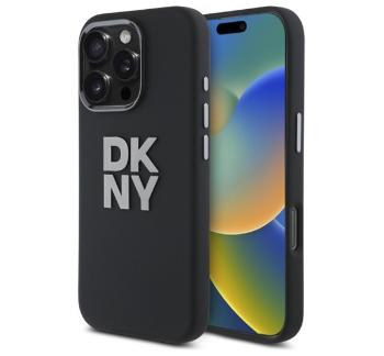 DKNY Liquid Silicone Metal Logo iPhone 16 Pro Max hátlap tok, fekete DKHCP16XSMCBSK