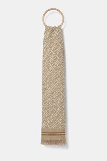 Šál s prímesou vlny Tommy Hilfiger béžová farba, vzorovaný, AW0AW16856