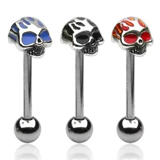 Piercing do jazyka Flaming skull - Farba piercing: Červená