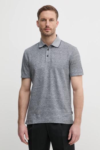 Ľanové polo BOSS pánske, šedá farba, melanžové, 50537501