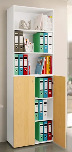 VCM Kancelářská skříň Lona 2XL s otočnými dveřmi + policí, bílá