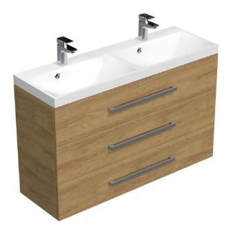 Kúpeľňová skrinka s chrómovými úchytmi a umývadlom SAT Cube Way 120x76,5x40 cm dub Hickory mat CUBE21203DH