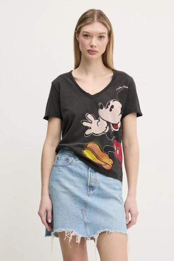 Bavlnené tričko Desigual MICKEY JOKER dámske, šedá farba, 25SWTKAG