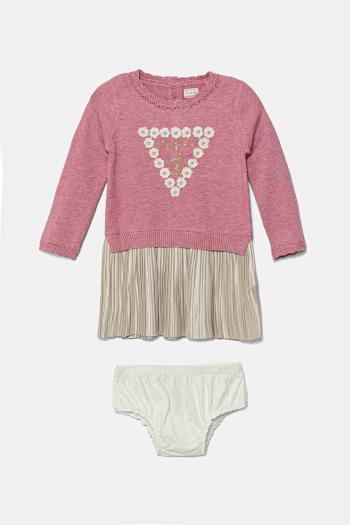 Dievčenské šaty Guess ružová farba, mini, rovný strih, A5YK07 Z3OS0