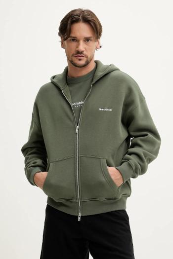 Mikina Abercrombie & Fitch pánska, zelená farba, s kapucňou, s potlačou, KI175-5120