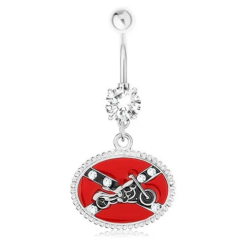 Piercing do pupku, oceľ 316L, číry zirkón, motív južanskej vlajky, motorka