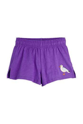 Detské bavlnené šortky Mini Rodini Seagull fialová farba, s nášivkou, 2523012745