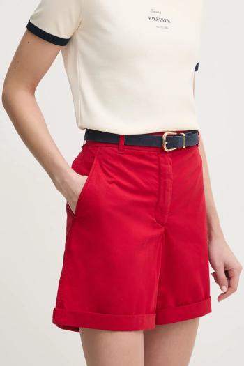 Šortky Tommy Hilfiger dámske, červená farba, jednofarebné, vysoký pás, WW0WW42457