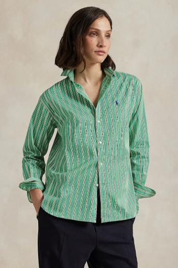 Bavlnená košeľa Polo Ralph Lauren zelená farba, voľný strih, s klasickým golierom, 211910743