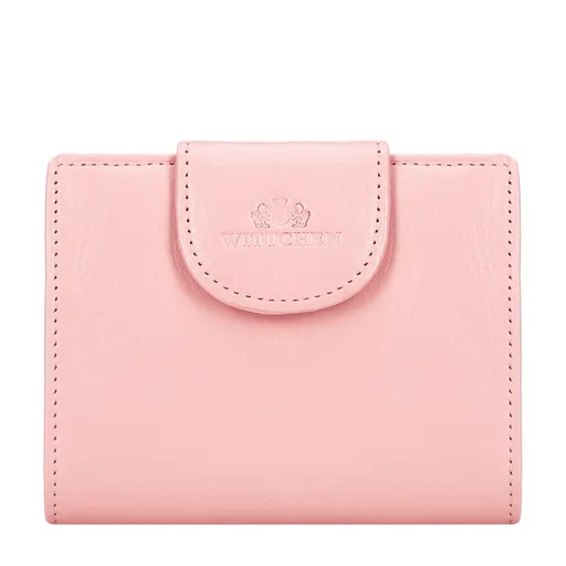 Dámska kožená peňaženka s elegantným zapínaním a logom ružová 21-1-362-RL