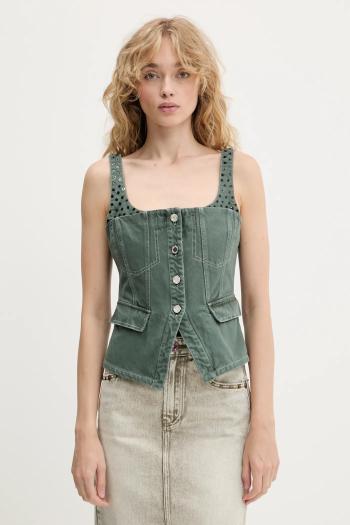 Džínsový top Stine Goya zelená farba, s nášivkou, SG-PF25-T083-2393