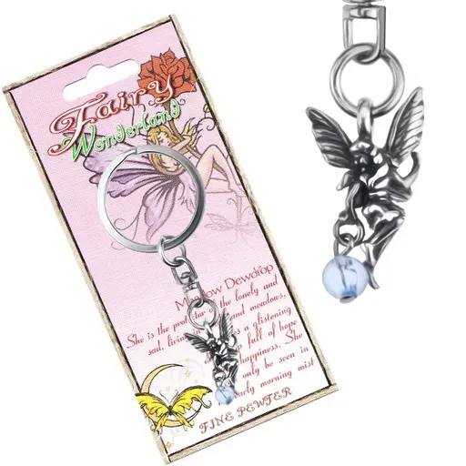 Kovová kľúčenka s príveskom lúčnej víly držiacej guľôčku