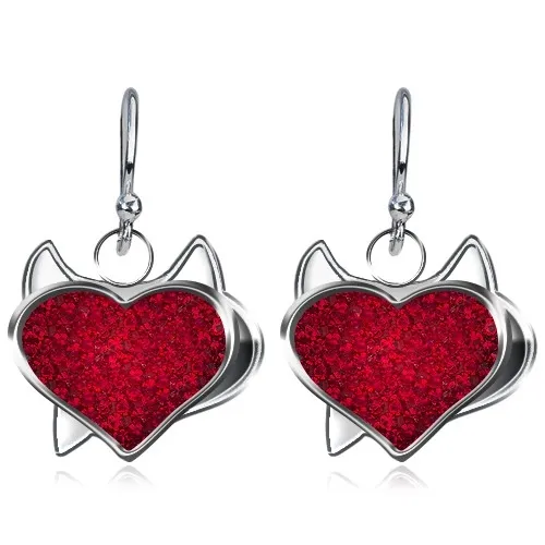 Visiace náušnice zo striebra 925 - čertovské zirkónové srdce