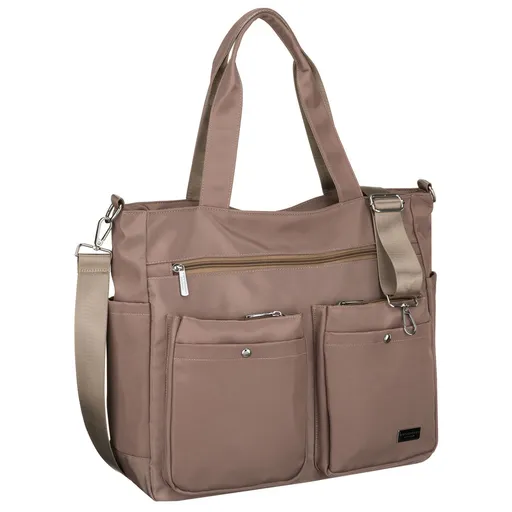 Dámska béžová taška s priehradkou na notebook z odolného polyesteru