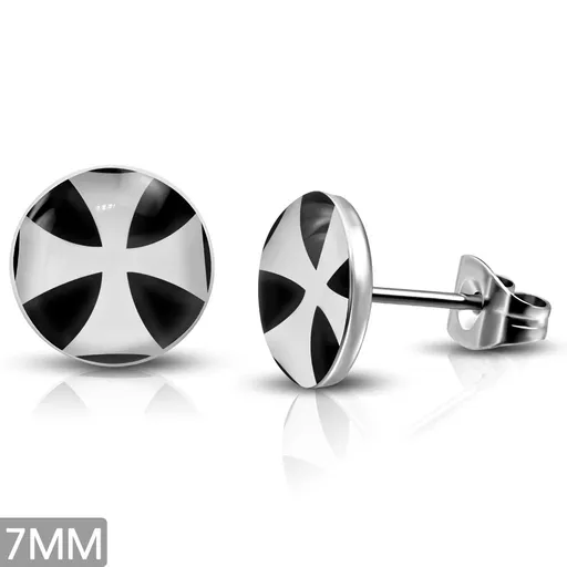 Oceľové puzetové náušnice s Maltézskym krížom