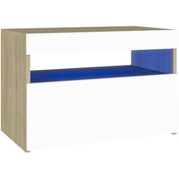 SHUMEE Nočný stolík s LED osvetlením biely a dub sonoma 60 × 35 × 40 cm, 3082784
