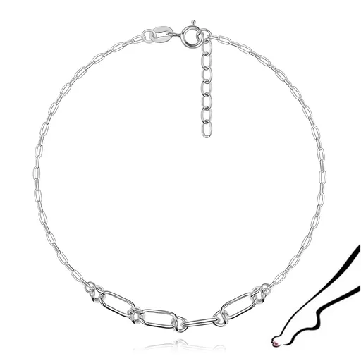 Strieborný náramok na členok 925 s oválnymi očkami a guličkami