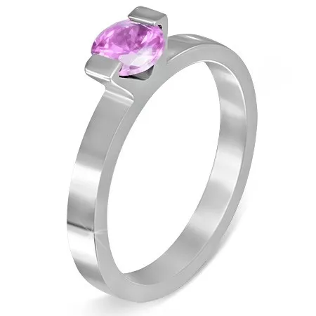 Oceľový prsteň - mesačný kameň "Október", dva úchyty - Veľkosť: 57 mm