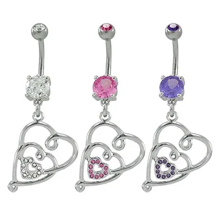 Piercing do pupku prepletené srdcia so zirkónom - Farba zirkónu: Číra - C
