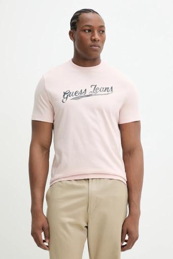 Bavlnené tričko Guess Jeans pánske, ružová farba, s potlačou, M5GI54 K8FQ4