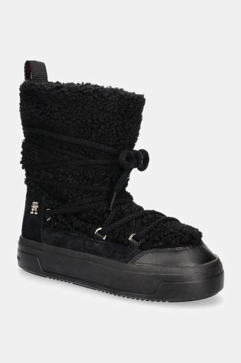 Snehule Tommy Hilfiger LACE-UP FAUX SHEARLING SNOWBOOT čierna farba, FW0FW08252