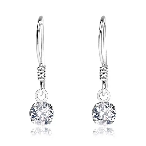 Náušnice zo striebra 925, okrúhly ligotavý zirkónik čírej farby v kotlíku, 4 mm