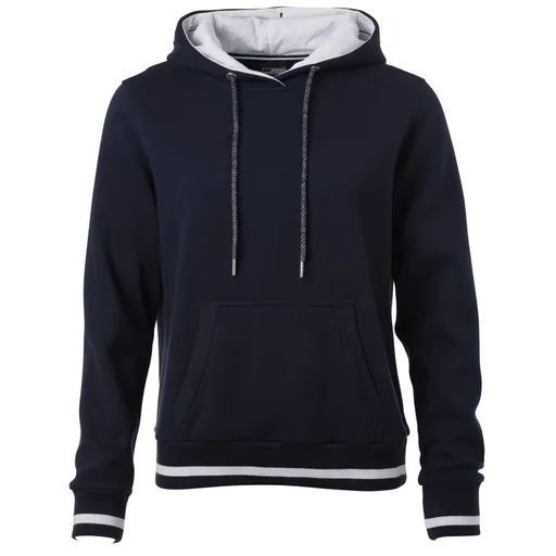 James & Nicholson (Daiber) Dámska mikina s kapucňou Club JN777 - Tmavomodrá / biela | L
