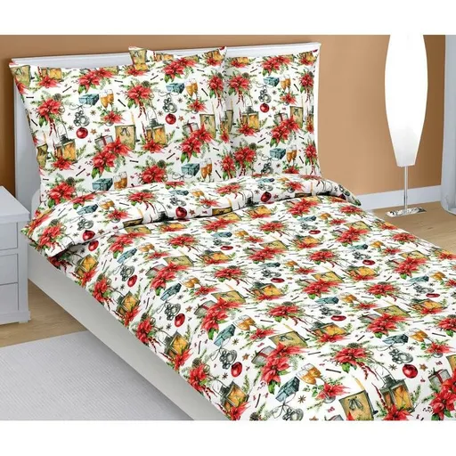 Bellatex Vianočné bavlnené obliečky Hviezda, 140 x 200 cm, 70 x 90 cm