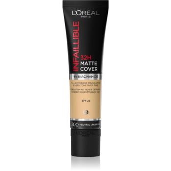 L’Oréal Paris Infallible 32H Matte Cover dlhotrvajúci zmatňujúci make-up SPF 25 odtieň 200 (Neutral Undertone) 30 ml