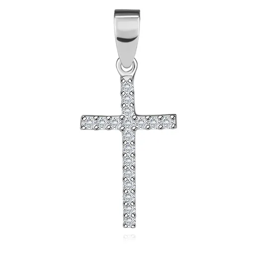 Zlatý prívesok 9K z bieleho zlata v tvare kríža so zirkónmi