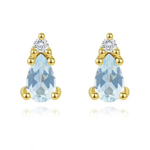 Zlaté náušnice 14K s topásom v tvare slzy a diamantom