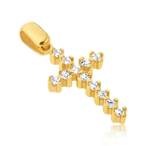 Zlatý prívesok 585 - predĺžený latinský kríž so zirkónmi a kolíčkami