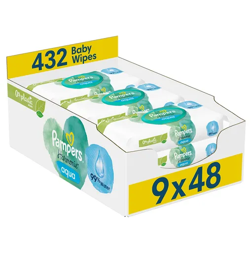 PAMPERS Harmónia aqua detské vlhčené obrúsky 9 x 48 ks