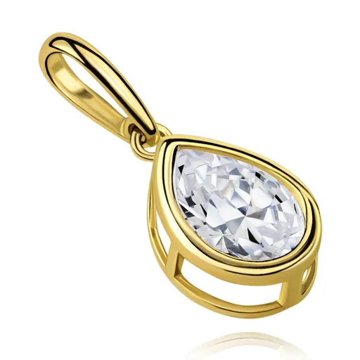Zlatý prívesok 9K s čírym zirkónom v tvare slzy
